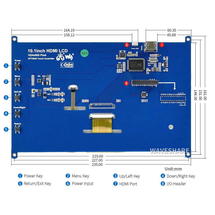 10.1" IPS Resistive Touchscreen LCD (1024×600) by Waveshare - The Pi Hut