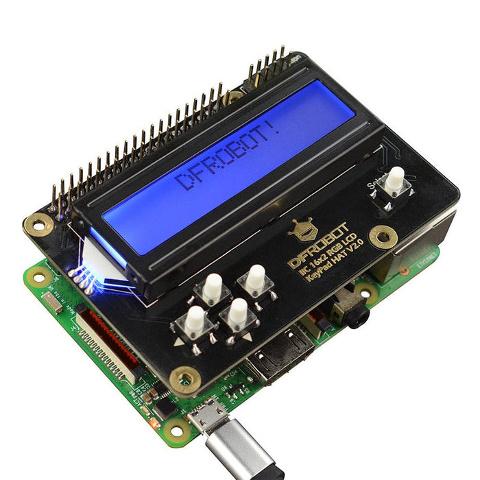 16x2 I2C RGB LCD Keypad HAT with RGB Backlight V2.0 by DFRobot - The Pi Hut