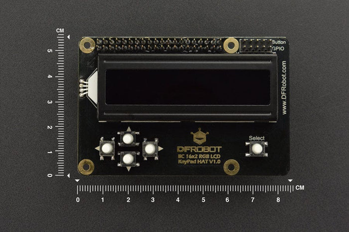 16x2 I2C RGB LCD Keypad HAT with RGB Font [Discontinued] by DFRobot - The Pi Hut