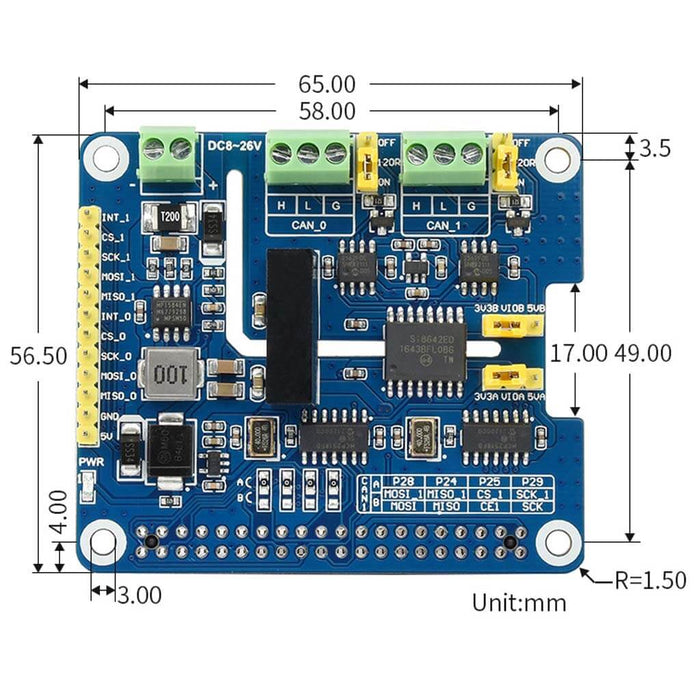 2-Channel Isolated CAN FD Expansion HAT for Raspberry Pi by Waveshare - The Pi Hut