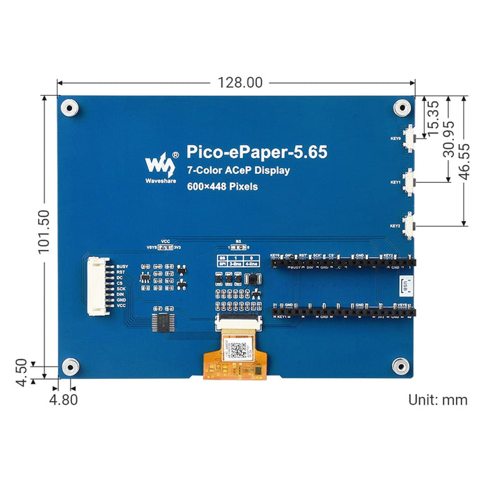 5.65" ACeP 7-Colour E-Paper Display Module for Raspberry Pi Pico by Waveshare - The Pi Hut