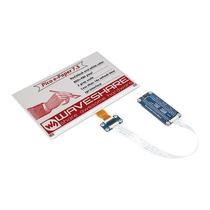 7.5" E-Paper Display Module for Raspberry Pi Pico (800×480) (Red/Black/White) by Waveshare - The Pi Hut