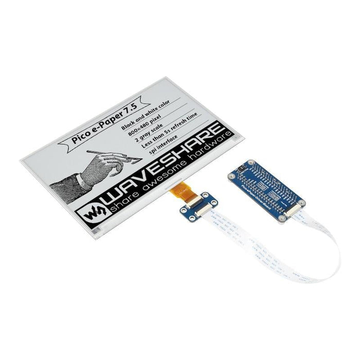 7.5" E-Paper Display Module for Raspberry Pi Pico (Black/White) (800×480) by Waveshare - The Pi Hut