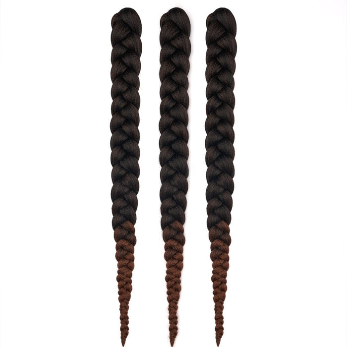 Three #1B/30 (Ombre Black to Auburn) braided hair extensions on a white background