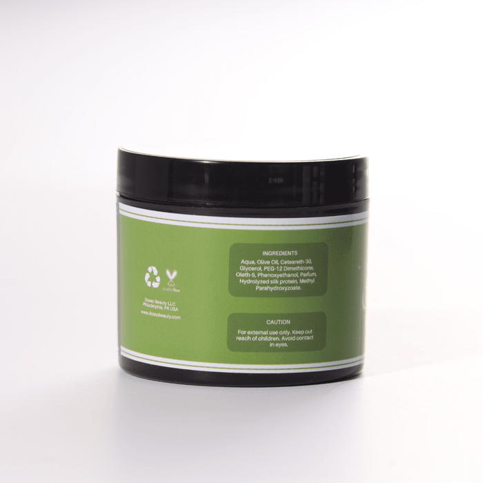 Dosso Beauty braid control gel jar back label with ingredients list and caution information