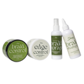 Set of hair care products sold in a bundle including braid control, organic edge control, rice water braid spray, and braid shampoo on a white background.