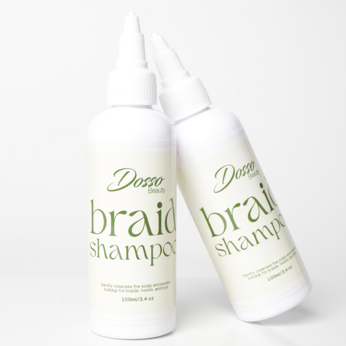 Two bottles of Dosso Braid Shampoo on a white background