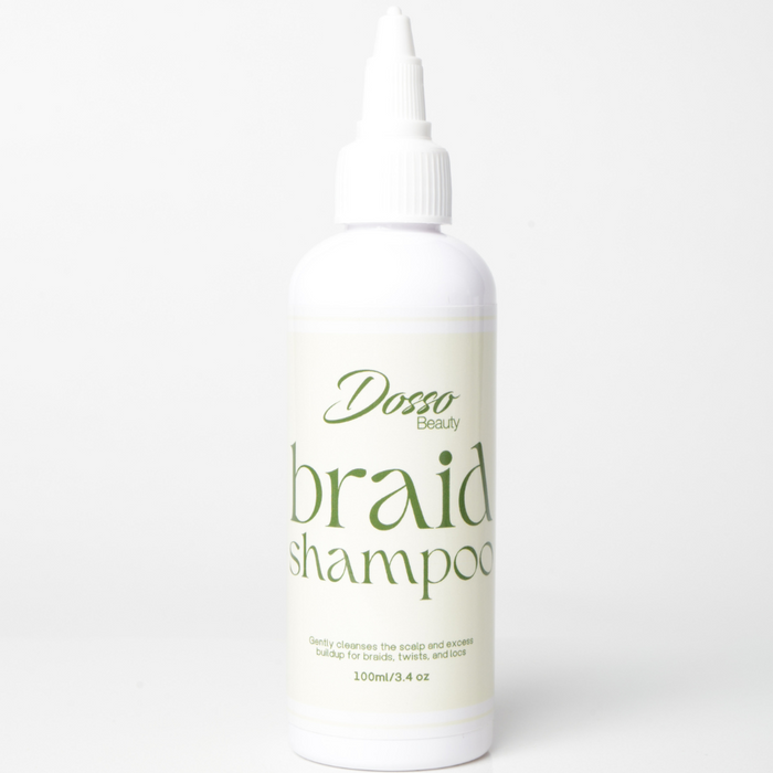 Bottle of Dosso Braid Shampoo on a white background