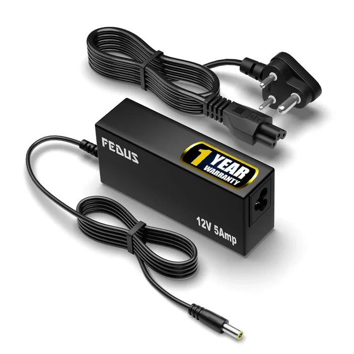 FEDUS 12 Volt 5 Amp (12V 5A) AC DC Adapter 12v 60 Watt DC Power Supply AC Adapter SMPS AC to DC Converter for Battery Charger Transformer, PC, LCD Monitor, TV, LED Strip, CCTV, DVR, NVR, DIY Cheeku Technologies