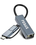 FEDUS 1GIGA 2-in-1 Gigabit Type C to Ethernet Adapter, USB 3.0 to LAN Ethernet Adapter, USB to LAN Converter for Windows, Mac, LAN Connector for Laptop, Desktop, Type c to LAN FEDUS
