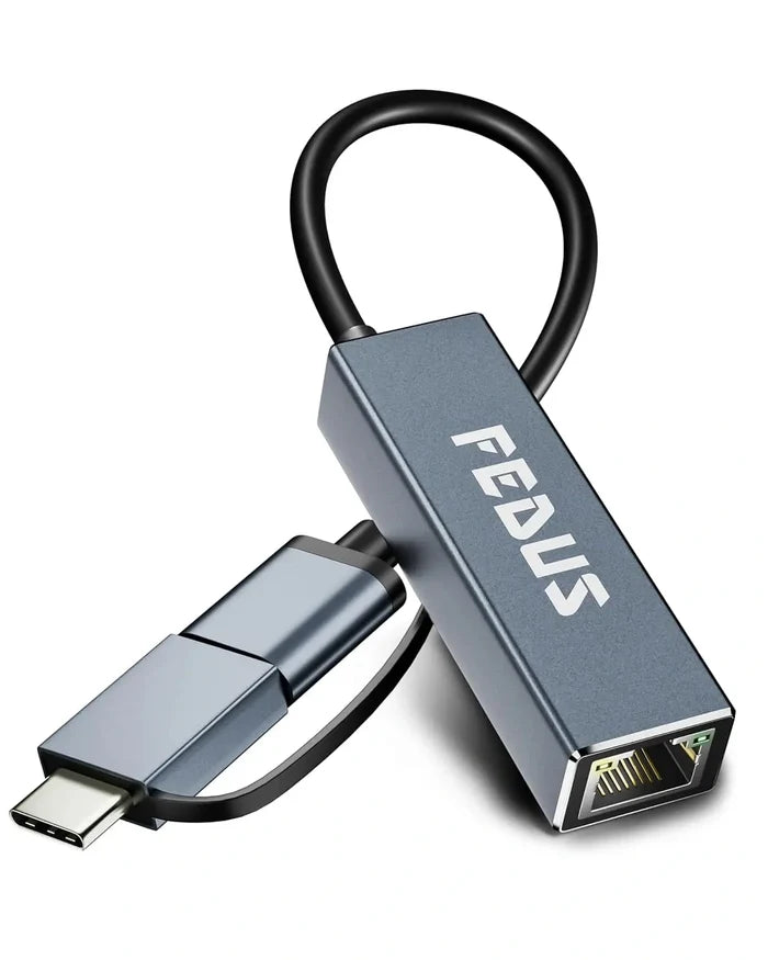 FEDUS 1GIGA 2-in-1 Gigabit Type C to Ethernet Adapter, USB 3.0 to LAN Ethernet Adapter, USB to LAN Converter for Windows, Mac, LAN Connector for Laptop, Desktop, Type c to LAN FEDUS
