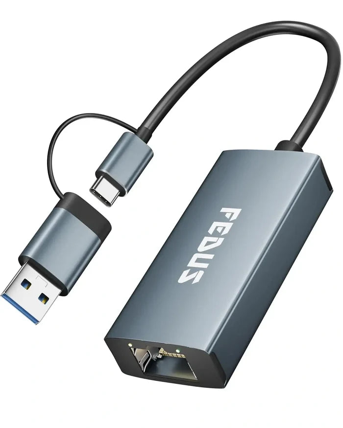 FEDUS 2-in-1 USB 3.0 to Ethernet Adapter, USB C to Ethernet RJ45 Adapter, Gigabit 1000Mbps LAN Network Adapter Supporting Windows and Mac, Laptop, Desktop USB Type-C to LAN RJ45 connector-Plug & Play FEDUS