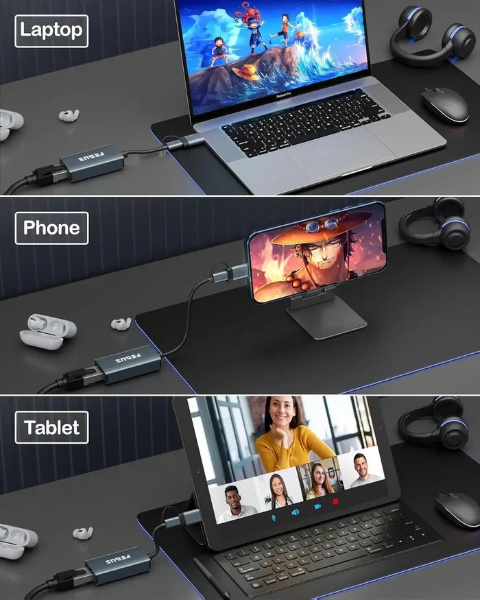 FEDUS 2-in-1 USB 3.0 to Ethernet Adapter, USB C to Ethernet RJ45 Adapter, Gigabit 1000Mbps LAN Network Adapter Supporting Windows and Mac, Laptop, Desktop USB Type-C to LAN RJ45 connector-Plug & Play FEDUS