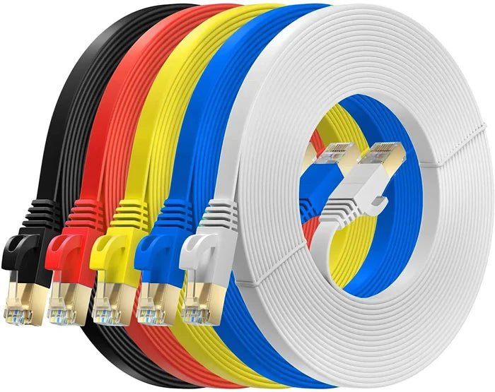 FEDUS Cat6 Flat Ethernet Cable, Multicolour Pack of 5, High-Speed 250MHZ/1 Gigabit Speed UTP LAN Cable Network Internet Cable RJ45 Cable LAN Wire, Patch Computer Cord Gigabit Category 6 FEDUS