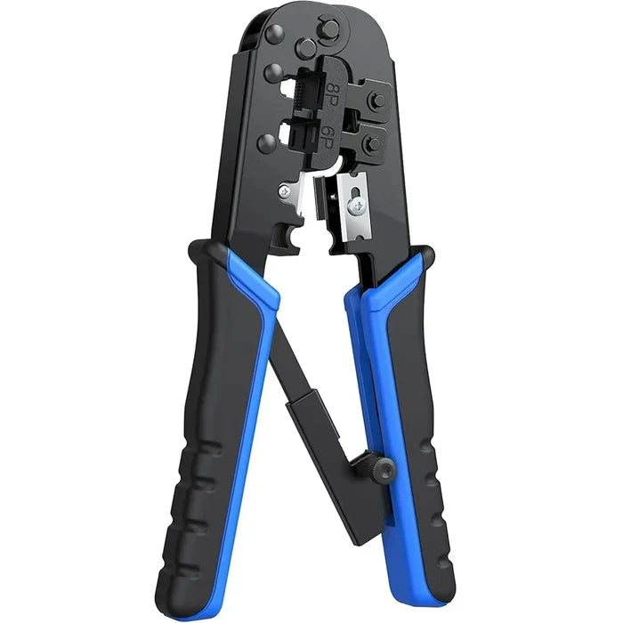FEDUS Ethernet Crimp Tool, Cat5, Cat5e, Cat6 Crimping tool for UTP 8P/RJ45 and 6P/RJ12 4P/RJ11 connectors Crimp, Cut, Strip Tool, Professional Network Crimper, Cutter Stripper, Network Wire Stripper Black FEDUS