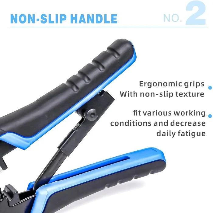 FEDUS Ethernet Crimp Tool, Cat5, Cat5e, Cat6 Crimping tool for UTP 8P/RJ45 and 6P/RJ12 4P/RJ11 connectors Crimp, Cut, Strip Tool, Professional Network Crimper, Cutter Stripper, Network Wire Stripper Black FEDUS