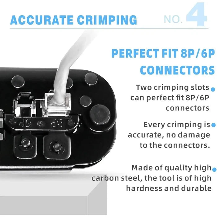 FEDUS Ethernet Crimp Tool, Cat5, Cat5e, Cat6 Crimping tool for UTP 8P/RJ45 and 6P/RJ12 4P/RJ11 connectors Crimp, Cut, Strip Tool, Professional Network Crimper, Cutter Stripper, Network Wire Stripper Black FEDUS