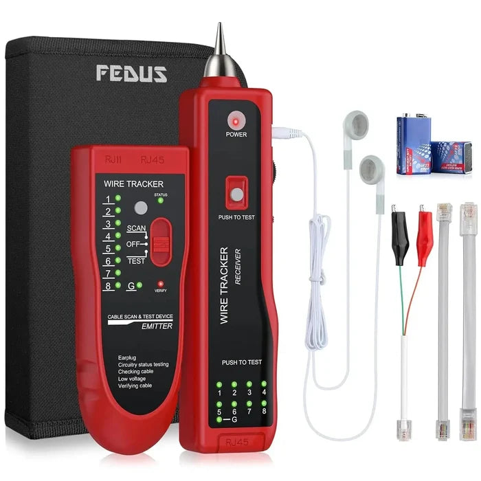 FEDUS Lan Tester with Wire Tracker, LAN Network Cable Tracer, Cable Tracker Line Finder, RJ11 RJ45 Line Finder Cable Tester for Network Ethernet cable, Phone Telephone Line & Continuity Checking FEDUS
