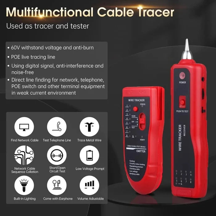FEDUS Lan Tester with Wire Tracker, LAN Network Cable Tracer, Cable Tracker Line Finder, RJ11 RJ45 Line Finder Cable Tester for Network Ethernet cable, Phone Telephone Line & Continuity Checking FEDUS