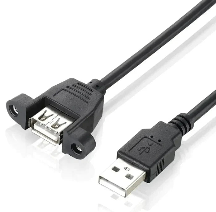FEDUS Panel- Mount USB 2.0 Male to Female Extension Cable, 17-inch /43cm USB 2.0 Type A Male to Type A Female with Screw Hole Panel Mount Adapter External Cable FEDUS