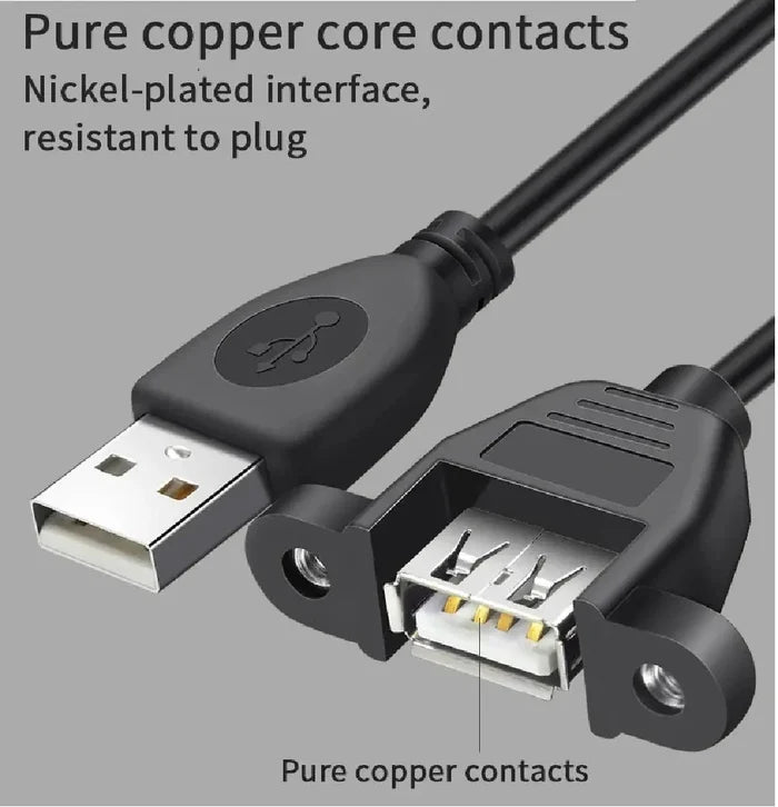 FEDUS Panel- Mount USB 2.0 Male to Female Extension Cable, 17-inch /43cm USB 2.0 Type A Male to Type A Female with Screw Hole Panel Mount Adapter External Cable FEDUS