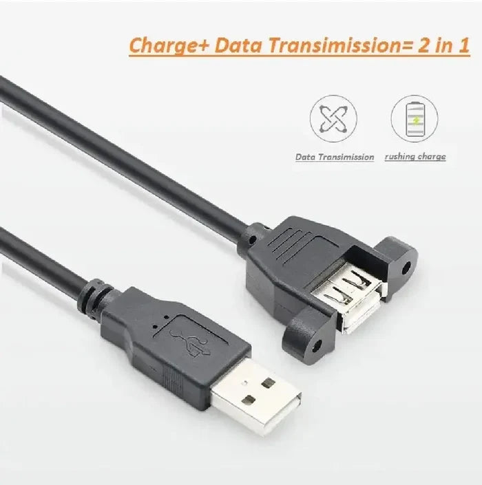 FEDUS Panel- Mount USB 2.0 Male to Female Extension Cable, 17-inch /43cm USB 2.0 Type A Male to Type A Female with Screw Hole Panel Mount Adapter External Cable FEDUS