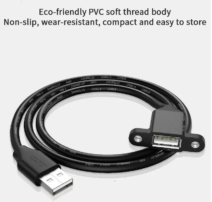 FEDUS Panel- Mount USB 2.0 Male to Female Extension Cable, 17-inch /43cm USB 2.0 Type A Male to Type A Female with Screw Hole Panel Mount Adapter External Cable FEDUS