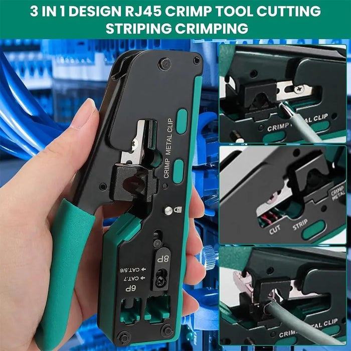 FEDUS RJ45 Crimp Tool Pass Through Ethernet Crimper Tool Kit All-in-One for STP UTP Cat5 Cat5e Cat6 Cat7 Cat8 Crimping Tool Kit Wire Stripper/Wire Cutter for RJ45 RJ11/12 6P/8P FEDUS