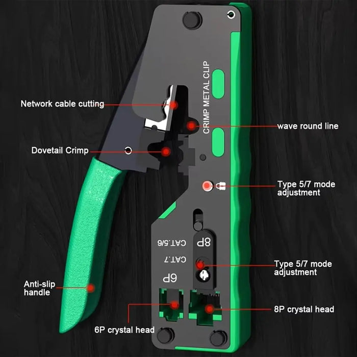 FEDUS RJ45 Crimp Tool Pass Through Ethernet Crimper Tool Kit All-in-One for STP UTP Cat5 Cat5e Cat6 Cat7 Cat8 Crimping Tool Kit Wire Stripper/Wire Cutter for RJ45 RJ11/12 6P/8P FEDUS
