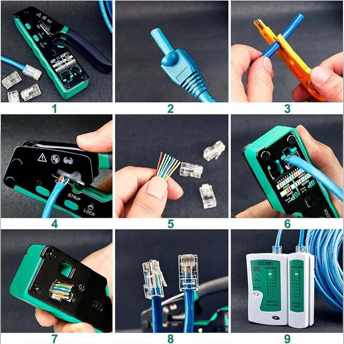 FEDUS RJ45 Crimp Tool Pass Through Ethernet Crimper Tool Kit All-in-One for STP UTP Cat5 Cat5e Cat6 Cat7 Cat8 Crimping Tool Kit Wire Stripper/Wire Cutter for RJ45 RJ11/12 6P/8P FEDUS