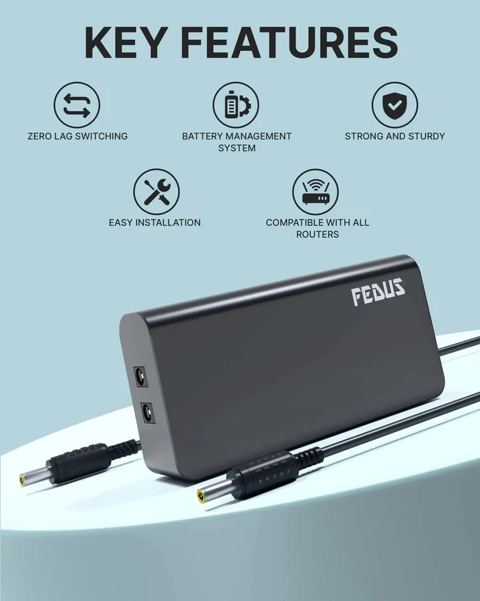FEDUS UPS For Wifi Router, Router UPS 12V Mini Inverter UPS For Wifi Router Broadband Modem Power Backup Upto 5 Hours For Jio Airtel Xtreme Intercom, Set-Top Box, Alexa, Mini Camera, 24 Month Warranty Cheeku Technologies