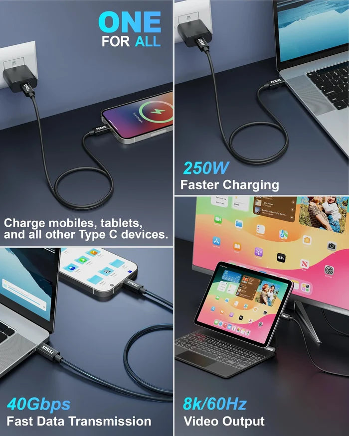 FEDUS USB 4 Cable Thunderbolt 4 Cable 40Gbps 240W [8K@60Hz 4K@144Hz] 100W PD 3.1 Fast Charging Type C Cable USB C to USB C Cable USB C Display Cable Compatible with iPhone 15 Pro, MacBook, eGPU, SSD Cheeku Technologies