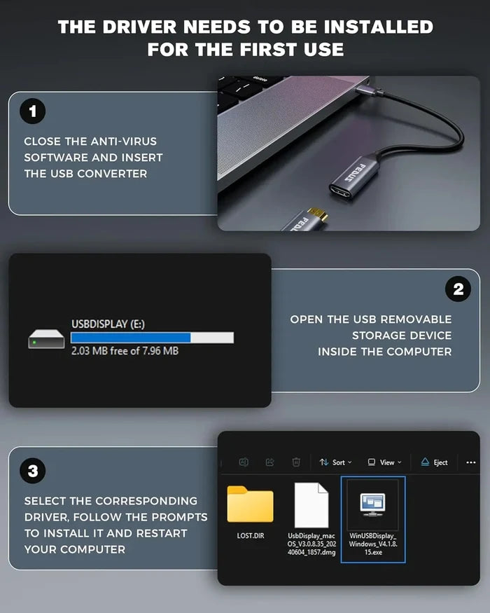 FEDUS USB to HDMI Adapter 1080P@60Hz(MacBook Air/Pro & Windows PC only) Converter, Support Mirror Expansion Mode, HDMI Adapter Compatible Laptop, Monitor, Projectors Windows 7, 8, 10, 11, MacOS 10.15+ FEDUS