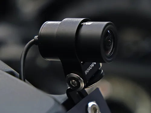 INNOVV K6 motorcycle camera lens installed cleanly with a mounting bracket.