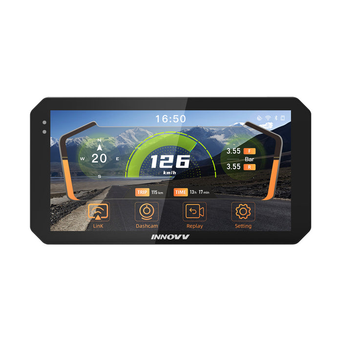 INNOVV N2 motorcycle smart display showing GPS speed and TPMS tire pressure data