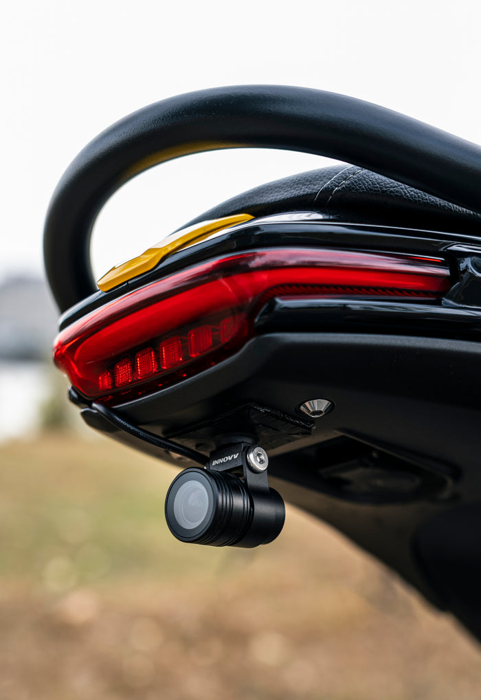 INNOVV 25mm lens protector real installation shot on motorcycle rear camera
