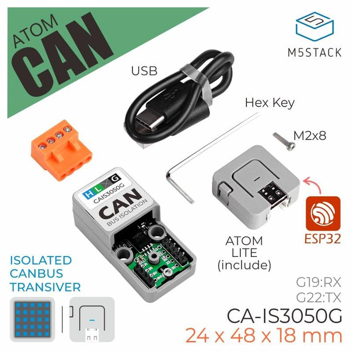 M5Stack ATOM CANBus Kit (CA-IS3050G) [Discontinued] by M5Stack - The Pi Hut