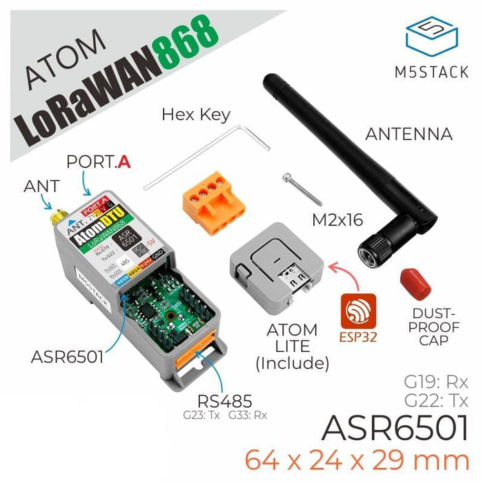M5Stack Atom DTU LoRaWAN Kit 868MHz (ASR6501) [Discontinued] by M5Stack - The Pi Hut