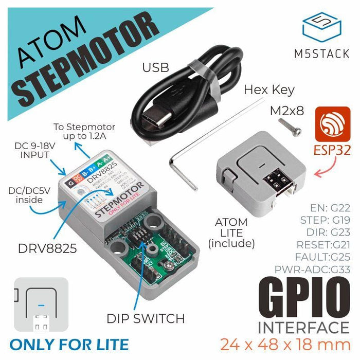 M5Stack ATOM Stepper Motor Driver Development Kit (DRV8825) [Discontinued] by M5Stack - The Pi Hut
