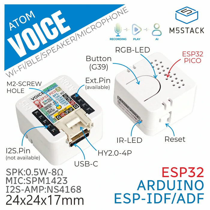M5Stack ATOM Voice Smart Speaker Dev Kit by M5Stack - The Pi Hut