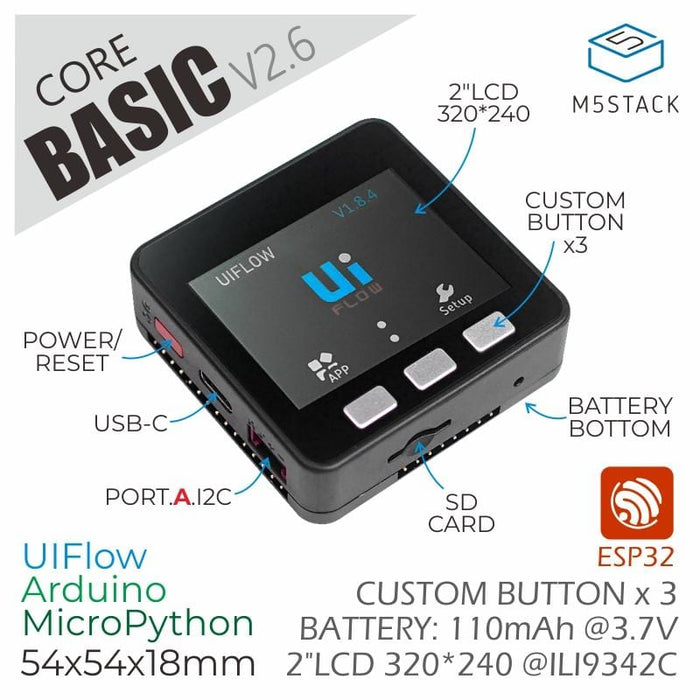 M5Stack ESP32 Basic Core IoT Development Kit V2.6 [discontinued] by M5Stack - The Pi Hut
