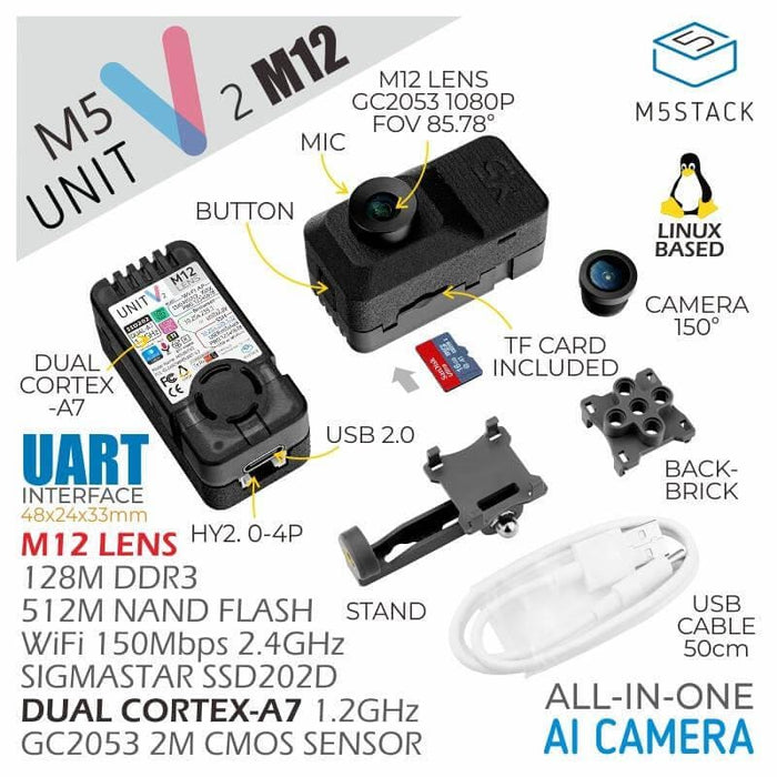 M5Stack UnitV2 M12 Version with Cameras by M5Stack - The Pi Hut