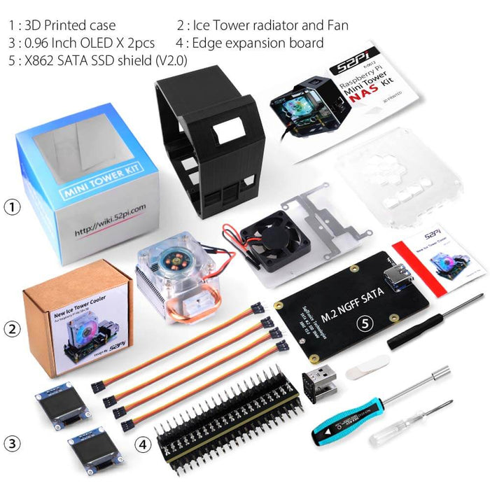 Mini Tower NAS Kit for Raspberry Pi 4 [Discontinued] by 52Pi - The Pi Hut