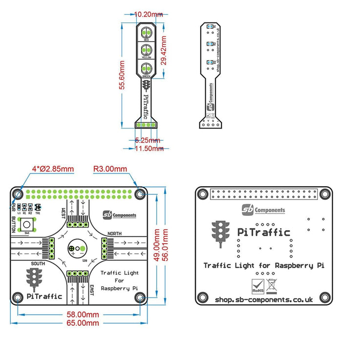PiTraffic - Raspberry Pi Traffic Light HAT by SBC - The Pi Hut