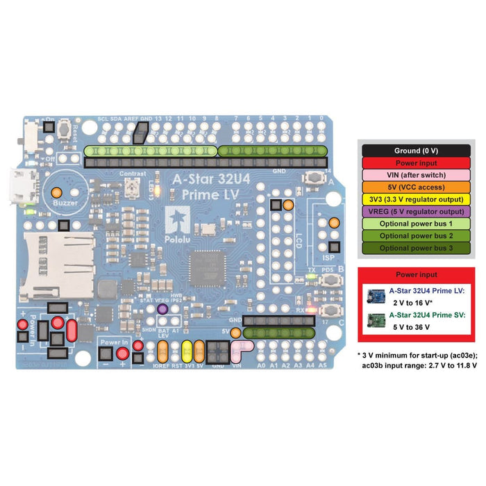 Pololu A-Star 32U4 Prime LV MicroSD [Discontinued] by Pololu - The Pi Hut