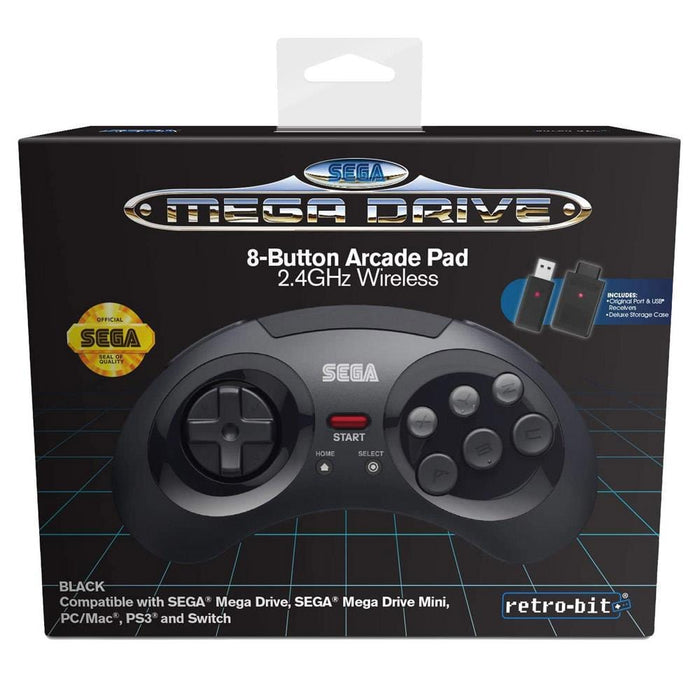 Retro-Bit Official SEGA Mega Drive 8-Button 2.4Ghz Wireless Arcade Pad - Black [Discontinued] by Retro-Bit - The Pi Hut