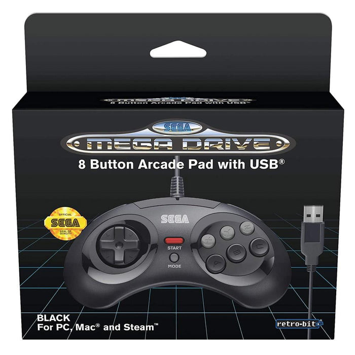 Retro-Bit Official SEGA Mega Drive 8-Button USB Arcade Pad - Black [Discontinued] by Retro-Bit - The Pi Hut
