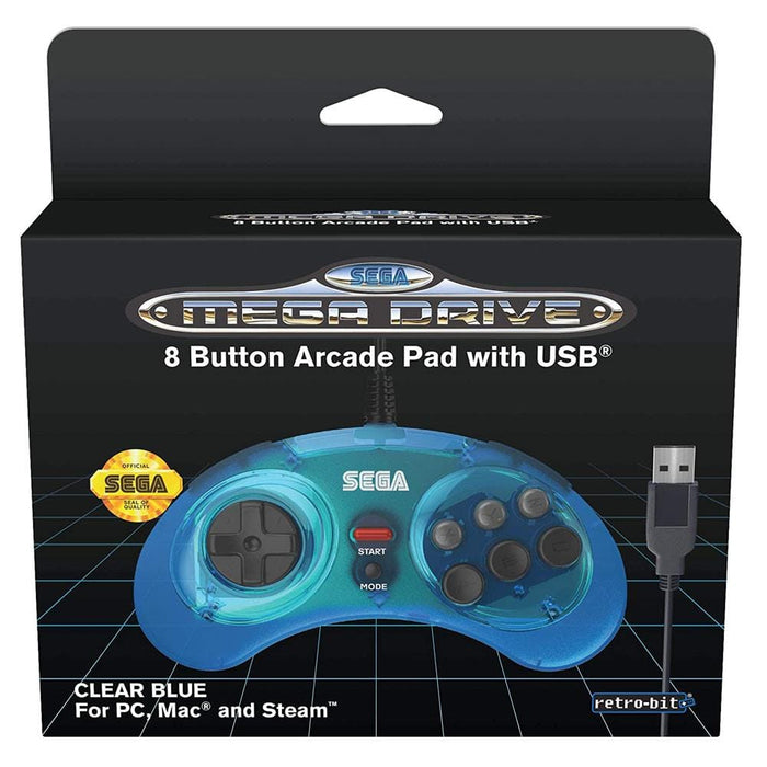 Retro-Bit Official SEGA Mega Drive 8-Button USB Arcade Pad - Blue [discontinued] by Retro-Bit - The Pi Hut