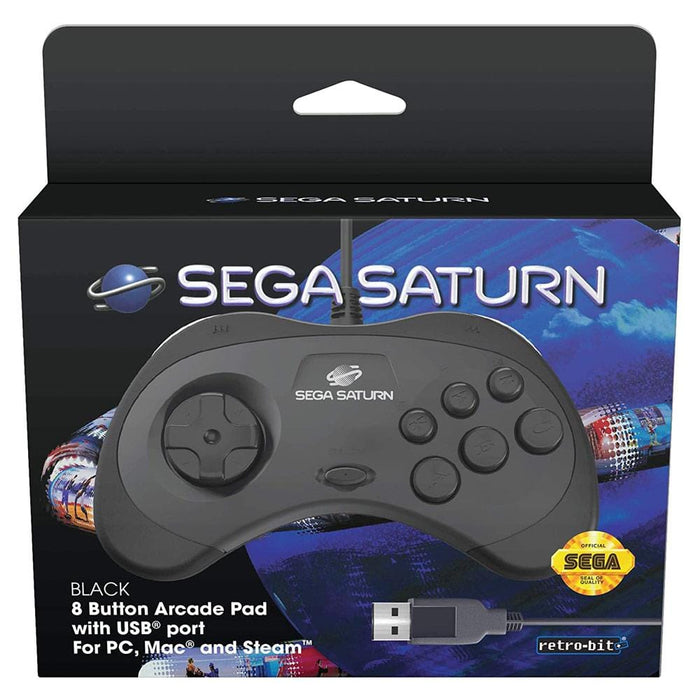 Retro-Bit Official SEGA Saturn 8-Button USB Arcade Pad - Black [discontinued] by Retro-Bit - The Pi Hut