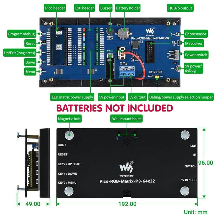 RGB LED Matrix for Raspberry Pi Pico (64x32) by Waveshare - The Pi Hut